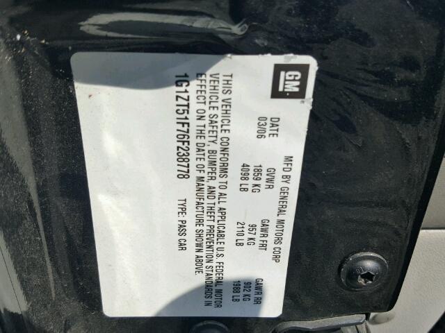 1G1ZT51F76F238778 - 2006 CHEVROLET MALIBU LT BLACK photo 10