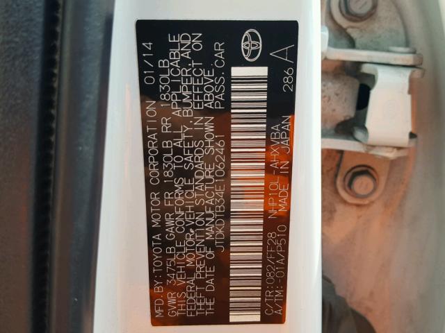 JTDKDTB34E1062461 - 2014 TOYOTA PRIUS C WHITE photo 10