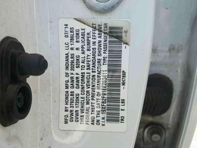 19XFB2F91EE263411 - 2014 HONDA CIVIC EXL WHITE photo 10