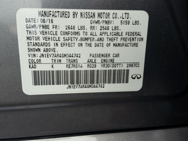 JN1EV7AR4GM344742 - 2016 INFINITI Q50 PREMIU GRAY photo 10