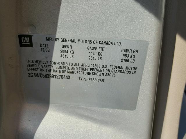2G4WC582991270443 - 2009 BUICK LACROSSE C SILVER photo 10