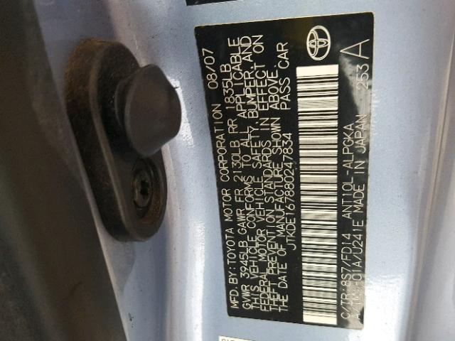 JTKDE167880247834 - 2008 TOYOTA SCION TC 蓝色 照片 10