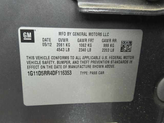 1G11D5RR4DF116353 - 2013 CHEVROLET MALIBU 1LT 灰色 照片 10