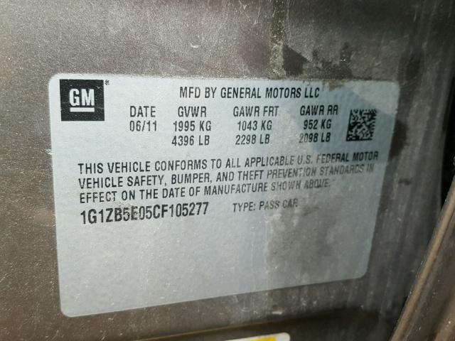 1G1ZB5E05CF105277 - 2012 CHEVROLET MALIBU BROWN photo 10