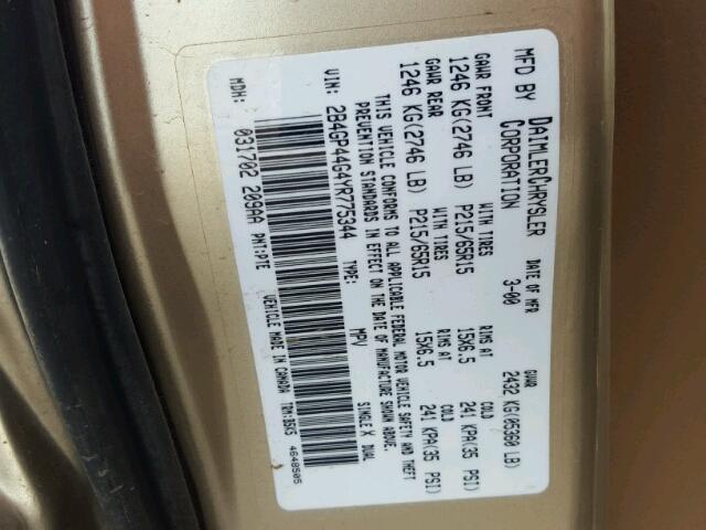 2B4GP44G4YR775344 - 2000 DODGE GRAND CARA GOLD photo 10