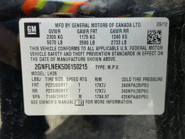 2GNFLNEK5D6150215 - 2013 CHEVROLET EQUINOX LT BLACK photo 10