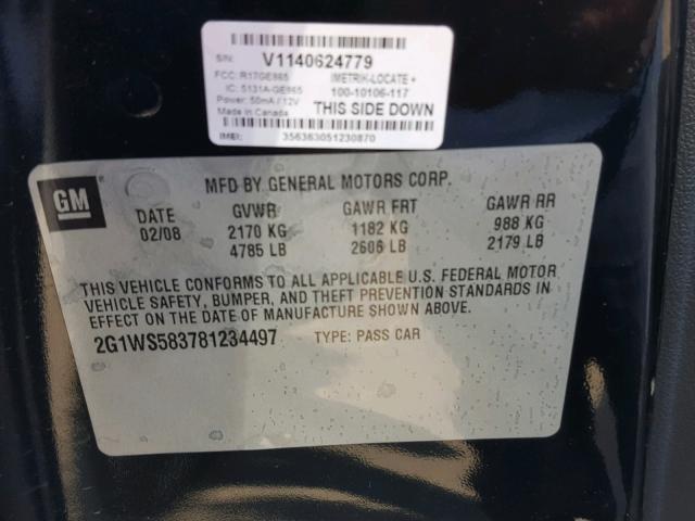 2G1WS583781234497 - 2008 CHEVROLET IMPALA POL BLACK photo 10