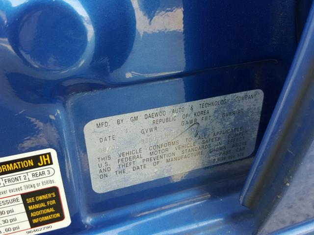 KL1TD56626B523079 - 2006 CHEVROLET AVEO BASE Mavi foto 10