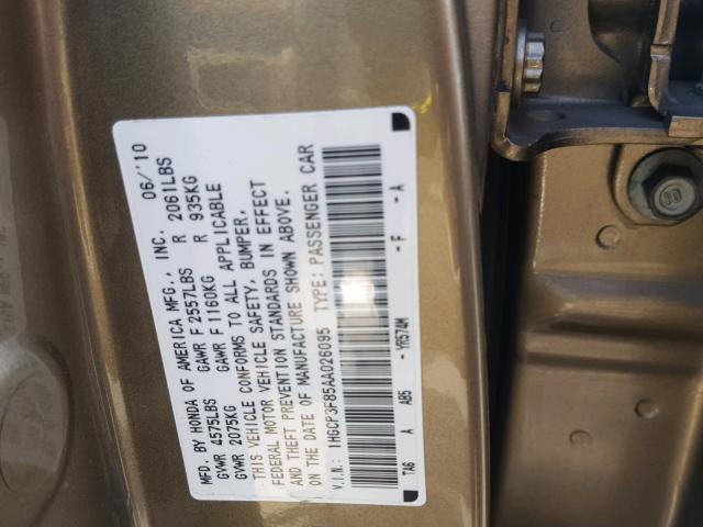 1HGCP3F85AA026095 - 2010 HONDA ACCORD EXL GOLD photo 10