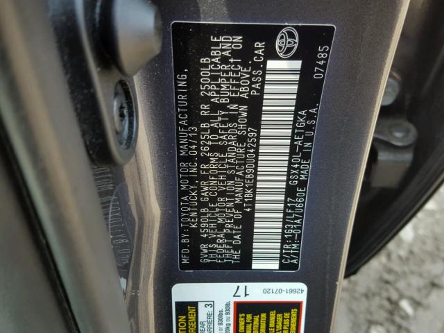 4T1BK1EB9DU042597 - 2013 TOYOTA AVALON BAS Grafit foto 10