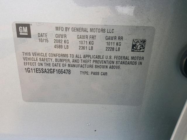 1G11E5SA2GF166478 - 2016 CHEVROLET MALIBU LIM 银色 照片 10