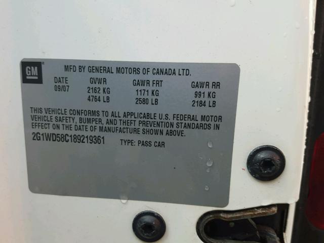 2G1WD58C189219361 - 2008 CHEVROLET IMPALA SUP 白色 照片 10