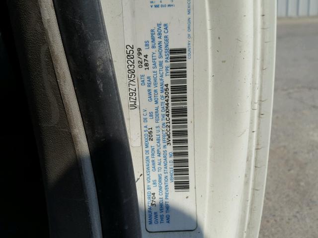 3VWCC21C4XM443054 - 1999 VOLKSWAGEN NEW BEETLE თეთრი ფოტო 10