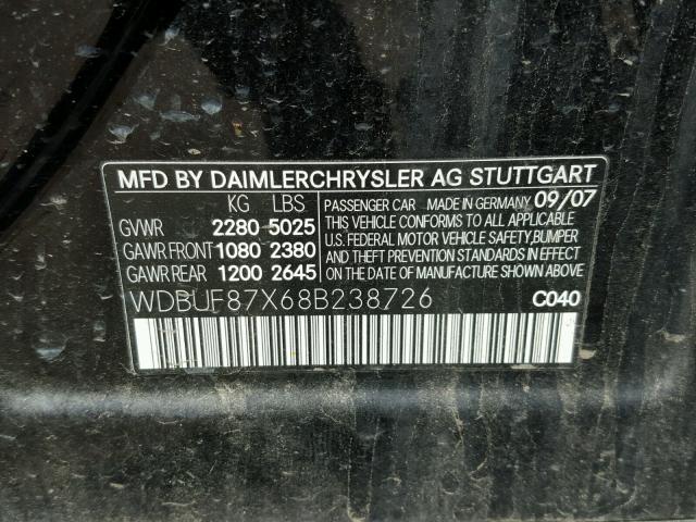 WDBUF87X68B238726 - 2008 MERCEDES-BENZ E 350 4MAT BLACK photo 10