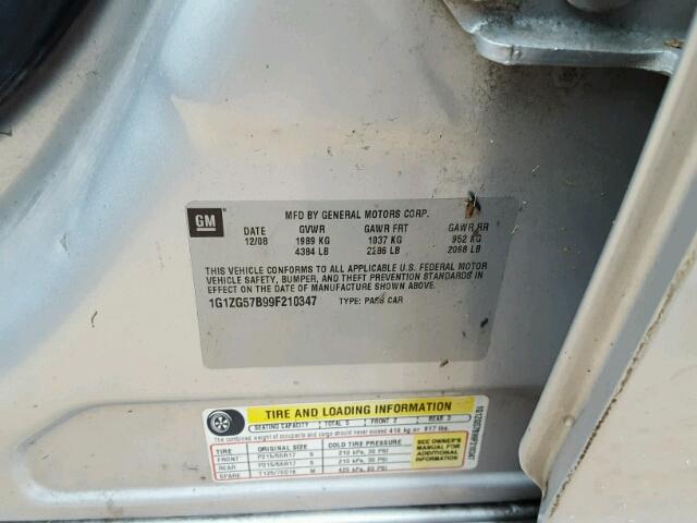 1G1ZG57B99F210347 - 2009 CHEVROLET MALIBU LS SILVER photo 10