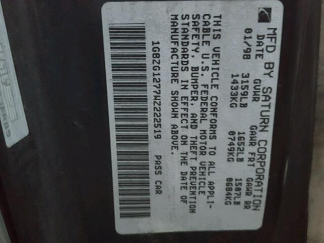 1G8ZG1277WZ222519 - 1998 SATURN SC2 GOLD photo 10