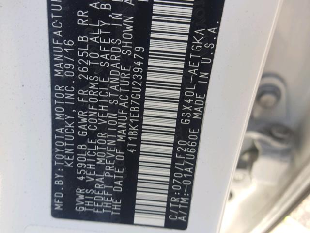 4T1BK1EB7GU239479 - 2016 TOYOTA AVALON XLE WHITE photo 10