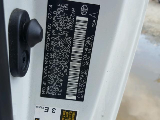 JTKJF5C79F3096588 - 2015 TOYOTA SCION TC 白色 照片 10