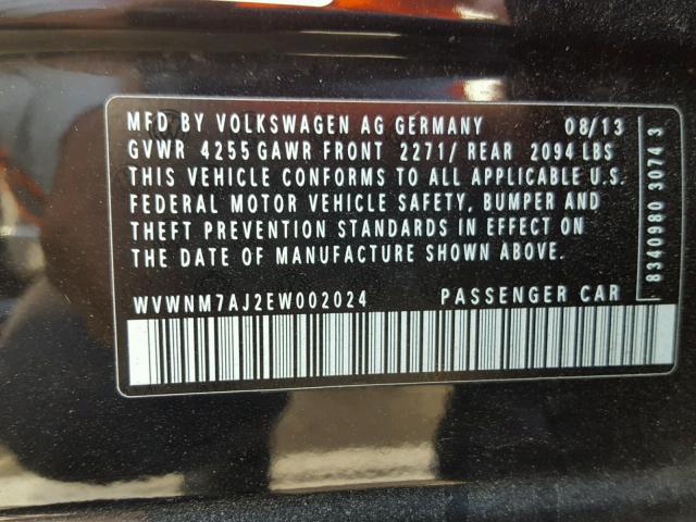 WVWNM7AJ2EW002024 - 2014 VOLKSWAGEN GOLF 黑色 照片 10