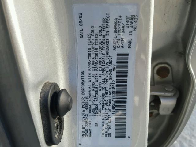 JTEHD21A730018912 - 2003 TOYOTA HIGHLANDER SILVER photo 10