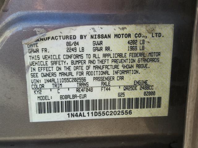 1N4AL11D55C202556 - 2005 NISSAN ALTIMA S TAN photo 10