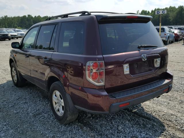 5FNYF28137B036772 - 2007 HONDA PILOT LX MAROON photo 3