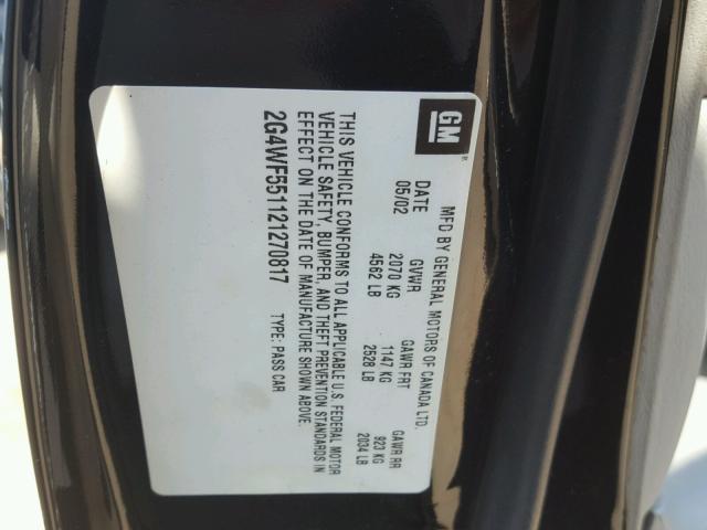 2G4WF551121270817 - 2002 BUICK REGAL GS BLACK photo 10