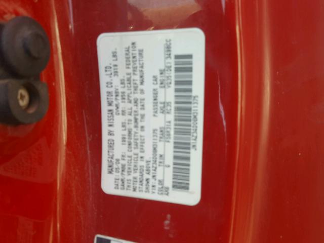 JN1AZ34D06M311375 - 2006 NISSAN 350Z COUPE RED photo 10