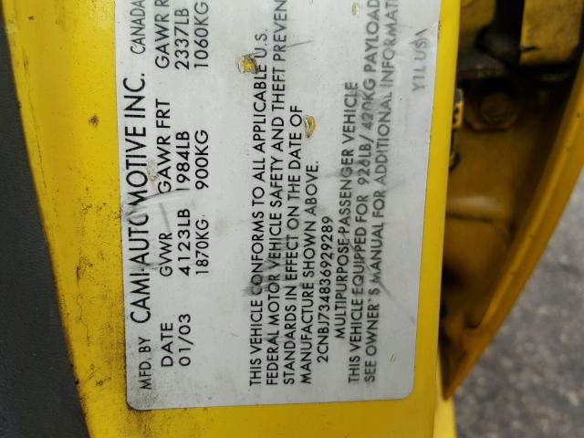 2CNBJ734836929289 - 2003 CHEVROLET TRACKER ZR YELLOW photo 10