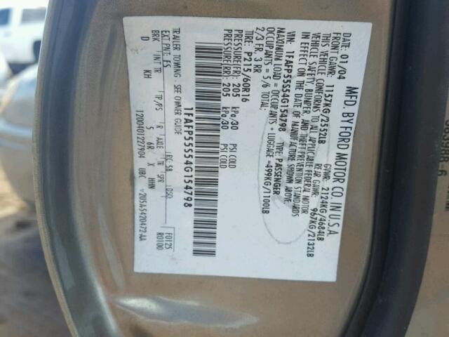 1FAFP55S54G154798 - 2004 FORD TAURUS GRAY photo 10