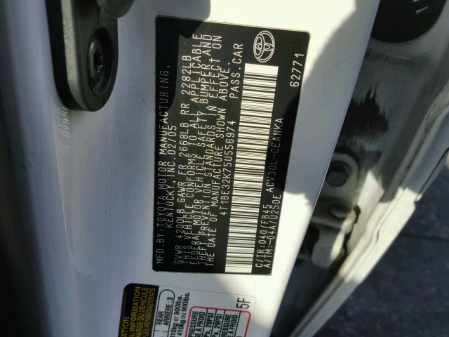 4T1BE32K75U556974 - 2005 TOYOTA CAMRY LE 白色 照片 10