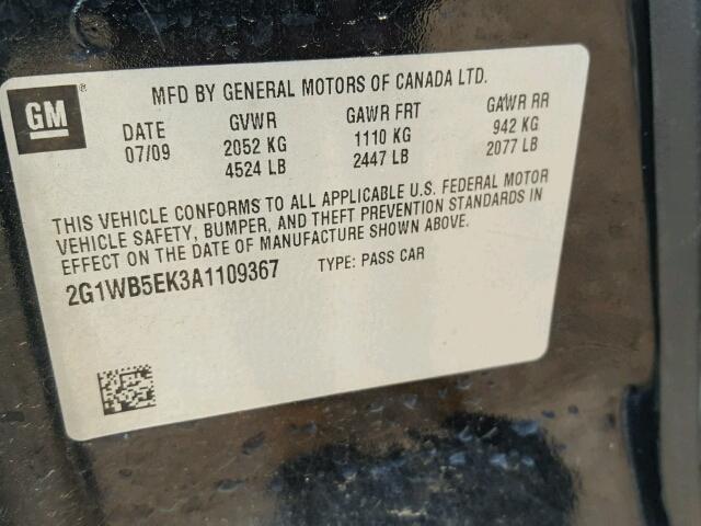 2G1WB5EK3A1109367 - 2010 CHEVROLET IMPALA BLACK photo 10