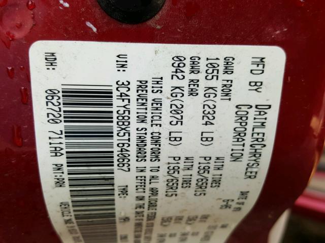 3C4FY58BX5T640667 - 2005 CHRYSLER PT CRUISER RED photo 10