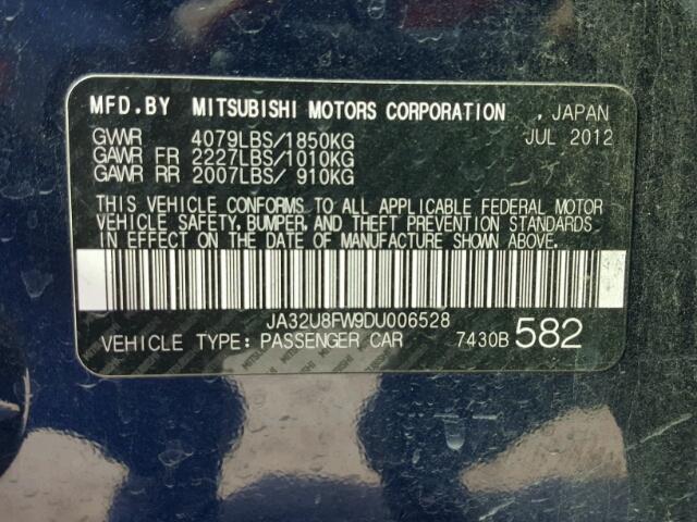 JA32U8FW9DU006528 - 2013 MITSUBISHI LANCER GT BLUE photo 10