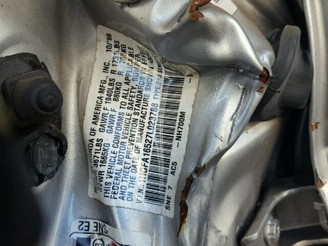 1HGFA16527L023788 - 2007 HONDA CIVIC LX SILVER photo 10