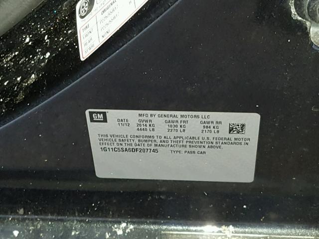 1G11C5SA6DF207745 - 2013 CHEVROLET MALIBU 1LT GRAY photo 10