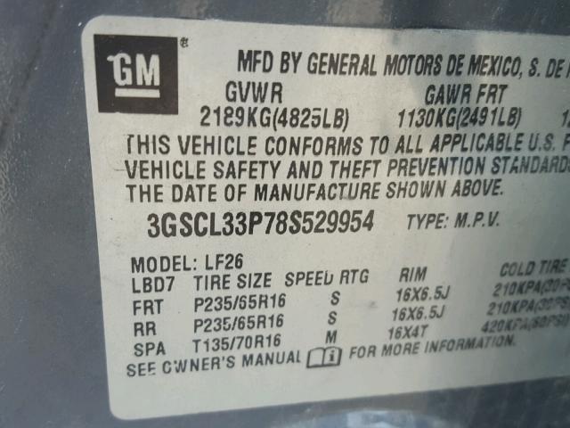 3GSCL33P78S529954 - 2008 SATURN VUE XE GRAY photo 10
