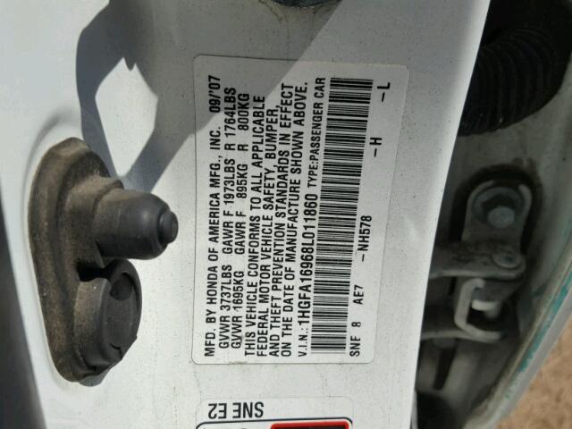 1HGFA16968L011860 - 2008 HONDA CIVIC EXL WHITE photo 10