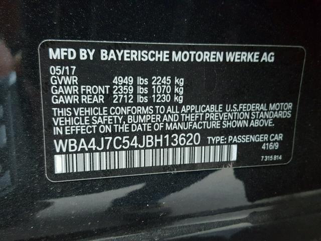 WBA4J7C54JBH13620 - 2018 BMW 440XI BLACK photo 10