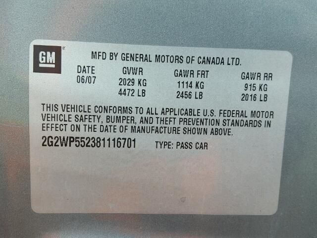 2G2WP552381116701 - 2008 PONTIAC GRAND PRIX ნაცრისფერი ფოტო 10