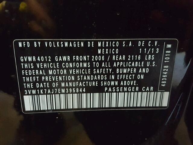 3VW1K7AJ7EM395844 - 2014 VOLKSWAGEN JETTA BASE 黑色 照片 10