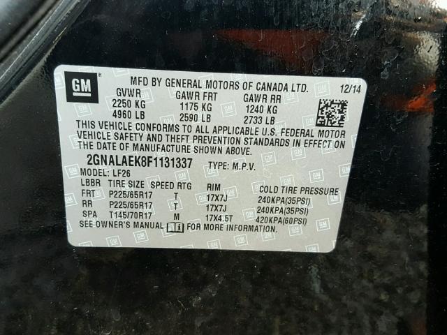 2GNALAEK8F1131337 - 2015 CHEVROLET EQUINOX LS BLACK photo 10