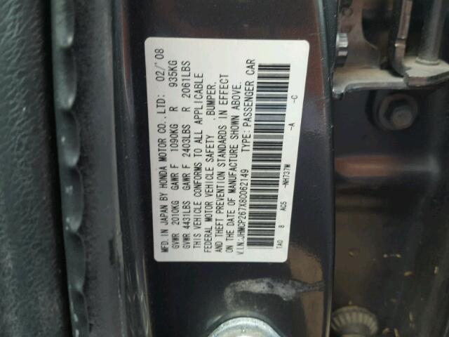 JHMCP267X8C062149 - 2008 HONDA ACCORD EX GRAY photo 10