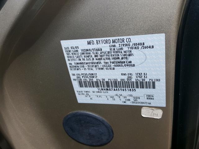 1LNHM87A45Y651835 - 2005 LINCOLN LS 金色 照片 10