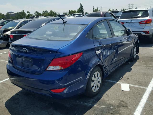 KMHCT4AE6GU108496 - 2016 HYUNDAI ACCENT SE BLUE photo 4