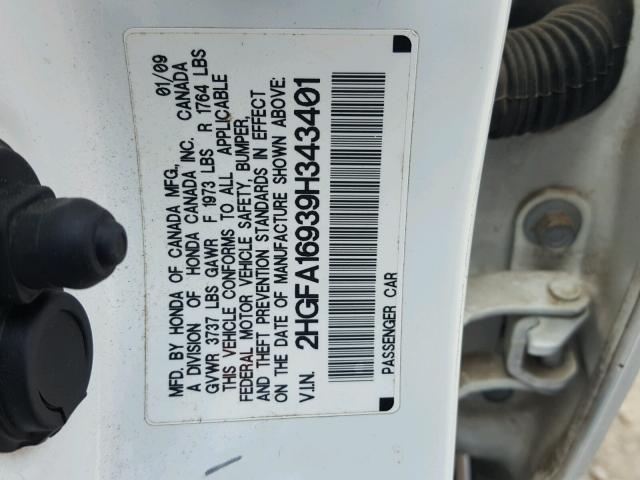 2HGFA16939H343401 - 2009 HONDA CIVIC EXL 白色 照片 10