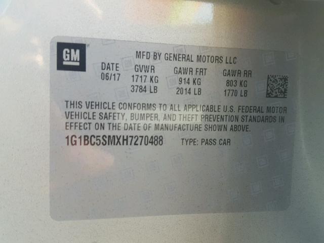 1G1BC5SMXH7270488 - 2017 CHEVROLET CRUZE LS SILVER photo 10