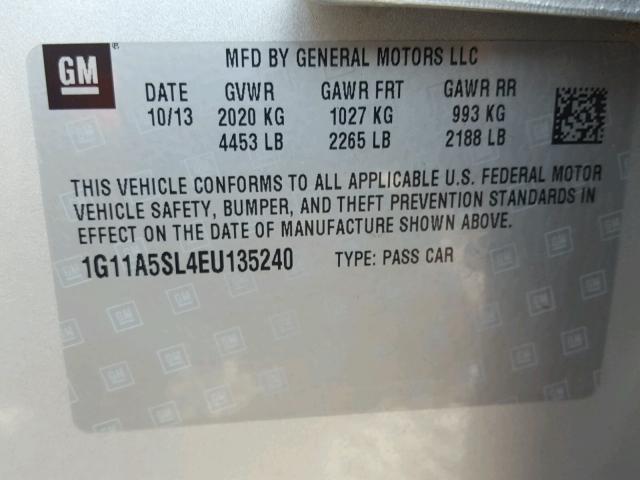 1G11A5SL4EU135240 - 2014 CHEVROLET MALIBU LS 银色 照片 10