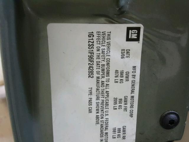 1G1ZS51F96F242852 - 2006 CHEVROLET MALIBU LS ყავისფერი ფოტო 10