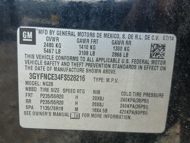 3GYFNCE34FS528216 - 2015 CADILLAC SRX PERFOR 黑色 照片 10